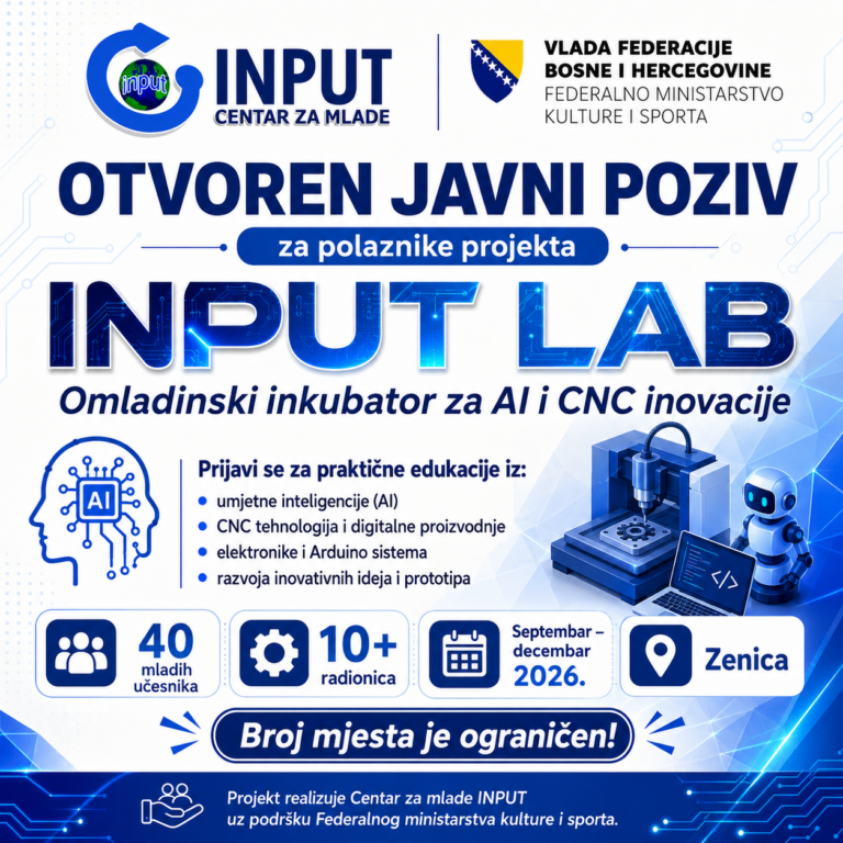 Poziv za prijavu polaznika projekta „INPUT LAB – Omladinski inkubator za AI i CNC inovacije“